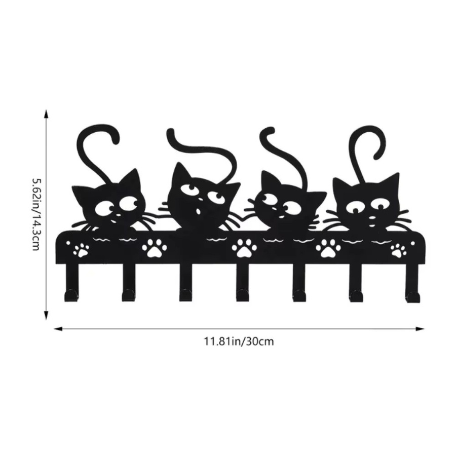 HelloYoung Eisen-Wandkunst Schwarze Katze mit Haken als dekoratives Wandornament für dein Zuhause - Bild 3