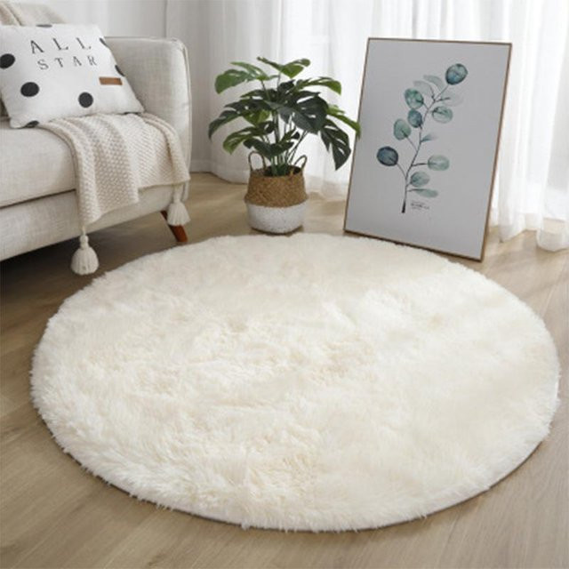 Runder Plüschteppich von NATAWA in Weiß, superweicher Florteppich aus Polyester für Wohnzimmer, Schlafzimmer oder Kinderzimmer, Durchmesser: 80 cm - Bild 1
