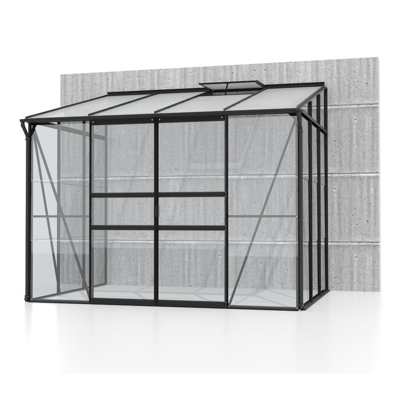 Vitavia Anlehn-Gewächshaus Osiris 5200 in Schwarz mit Pultdach, 5,2 m², Aluminiumrahmen, Einscheiben-Sicherheitsglas und Polycarbonat - Bild 2