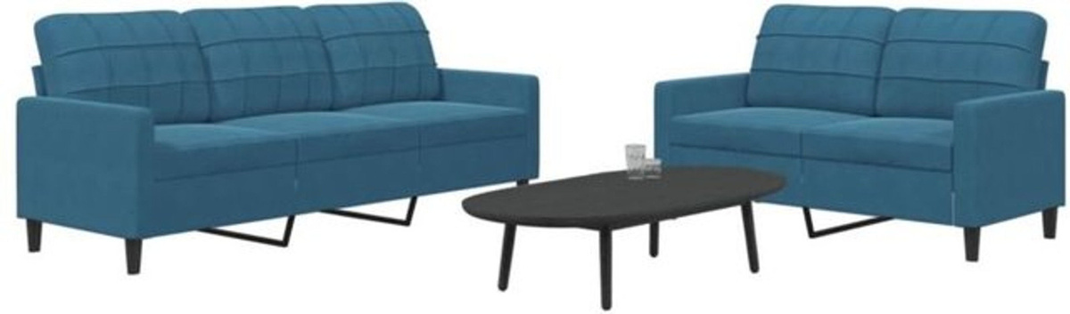 2-tlg. moderne Sofagarnitur mit Kissen aus Samt in Blau von vidaxl - Bild 1