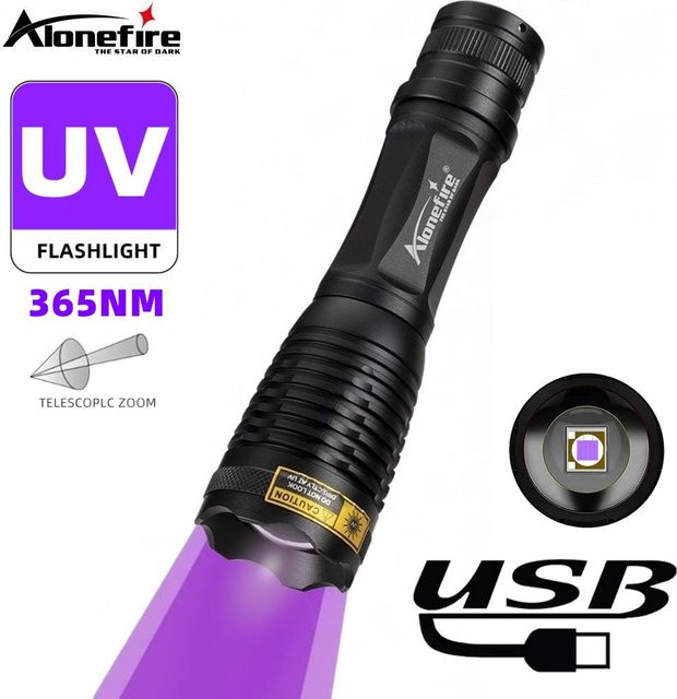 Alonefire UV-Licht-Taschenlampe mit 365 nm und 395 nm für Fluoreszenzprüfungen in Schwarz - Bild 1