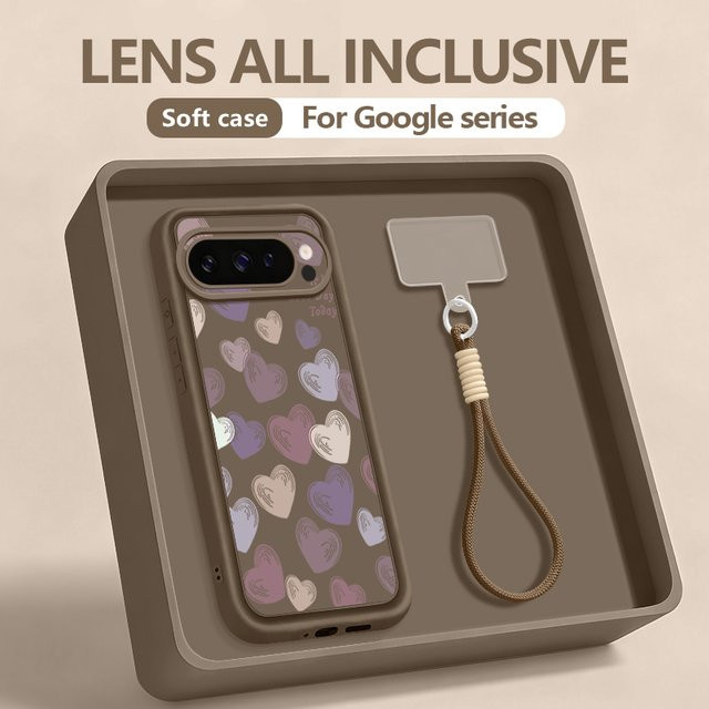 YISHANGOU Handyhülle mit Herz-Muster und Trageband für Google Pixel 10 9 Pro XL 8 7 Pro 8A 7A aus weichem Silikon in Schwarz und Mehrfarbig - Bild 1