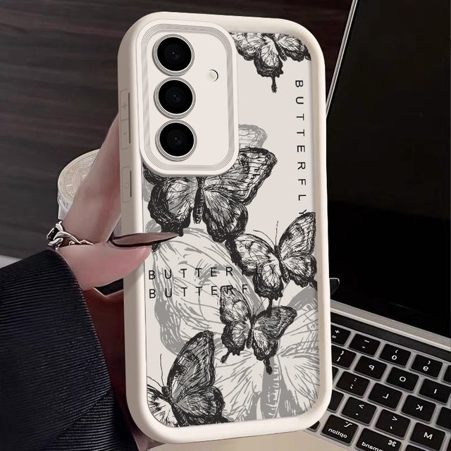 INS Retro Schmetterling Silikonhülle für Samsung Galaxy S25 S24 S23 Ultra S24 FE A57 A56 A17 A37 A15 A16 A36 5G in Weiß - Bild 1