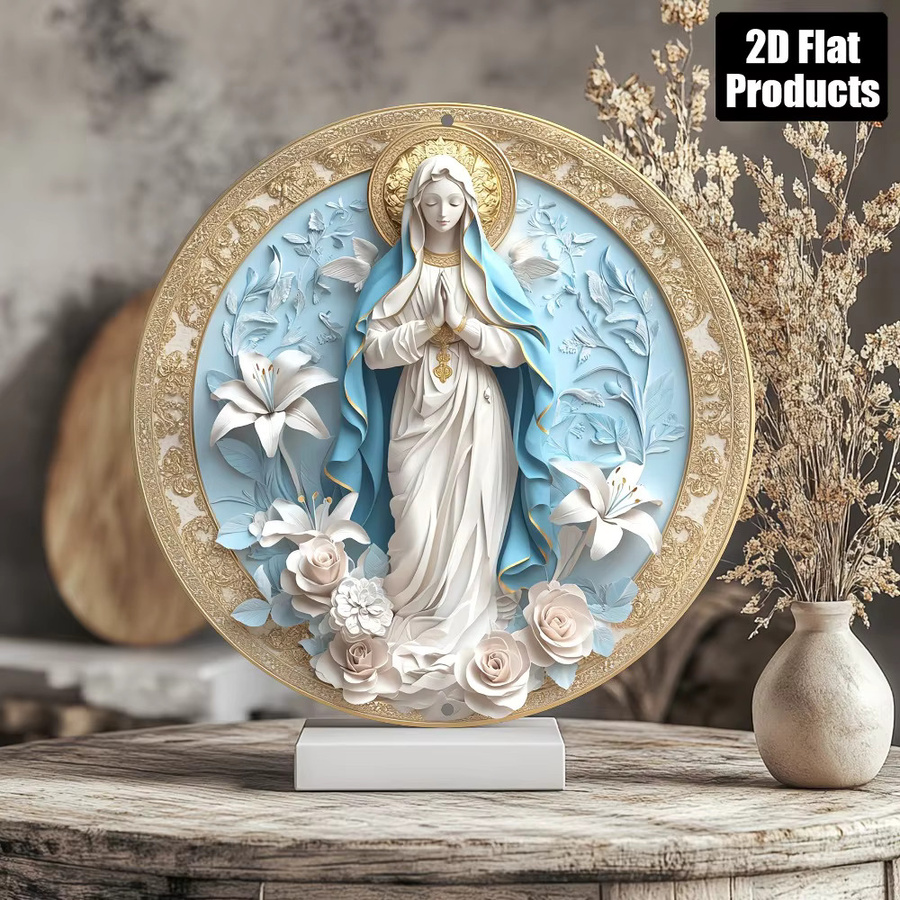 CIFBUY Rundes Aluminium-Metallschild mit Jungfrau Maria als Wanddekoration, Mehrfarbig, Durchmesser: 20,32 cm - Bild 3
