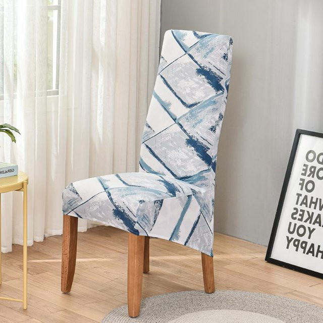 Yiran Furniture Dehnbarer Stuhlbezug mit Blumenmuster und hoher Rückenlehne in Blau, Größe M (48-55 cm) - Bild 1