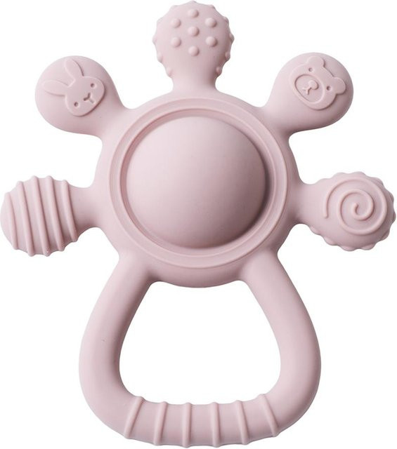 Binchi Outdoor Product Silikon Beißring und Rassel für Babys in Rosa, BPA-frei - Bild 1