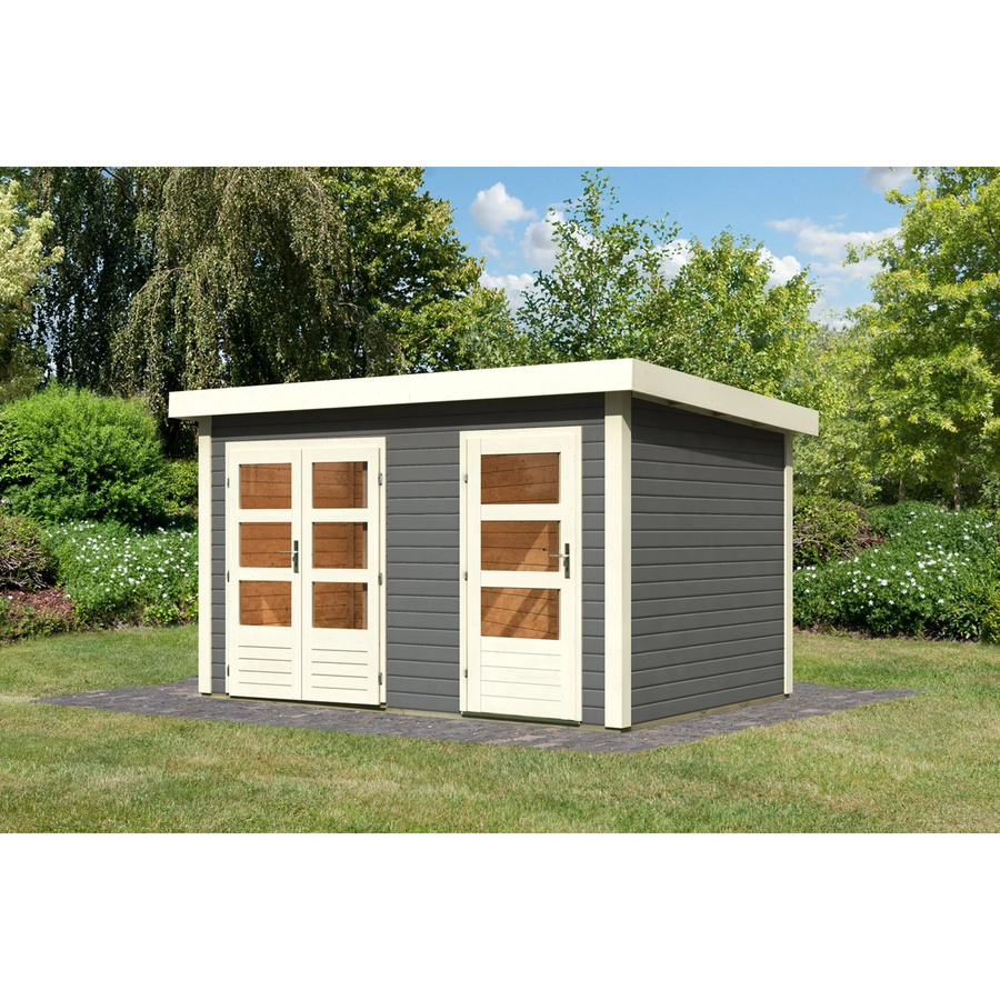 Karibu Gartenhaus Vännersborg 1 in Terragrau mit Flachdach und modernem Design, B: 366 cm, T: 246 cm, H: 227 cm - Bild 2