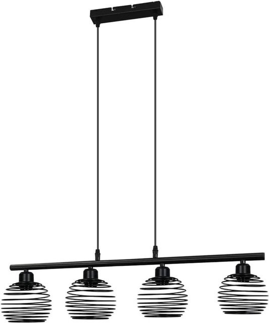 NETTLIFE Pendelleuchte im Industrial Design aus Metall in Schwarz mit transparentem Glasschirm für Esszimmer und Wohnzimmer, E27, Höhe: 77 cm bis 142 cm - Bild 1