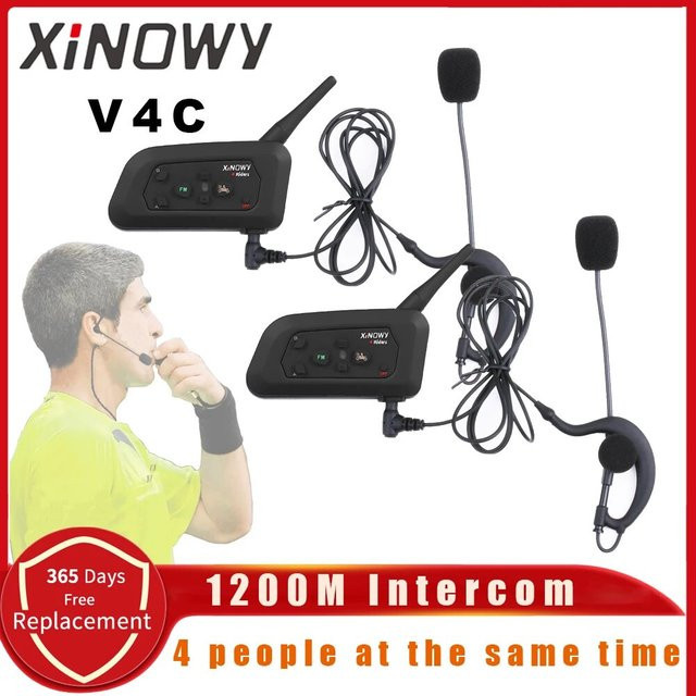 Xinowy v4c Schiedsrichter Headset Bluetooth Intercom mit Full Duplex, 1200m Reichweite, FM Radio und Ohrhaken, Schwarz - Bild 1