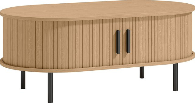 Aosom ovaler Couchtisch aus Holz mit Schiebetüren und Metallfüßen in brauner Holzoptik, B/T/H: 100 x 55 x 40 cm - Bild 1