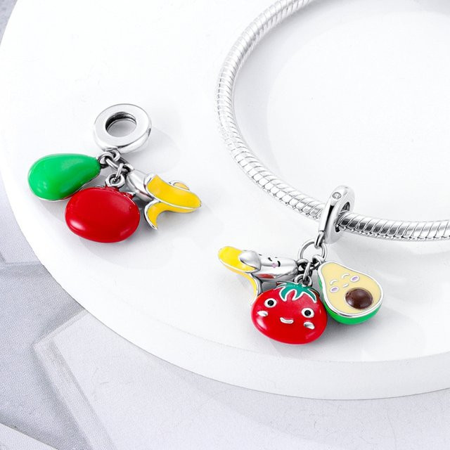 Anhängerperlen Avocado Banane Tomate, 925 Silber vergoldet, Damen - Bild 1