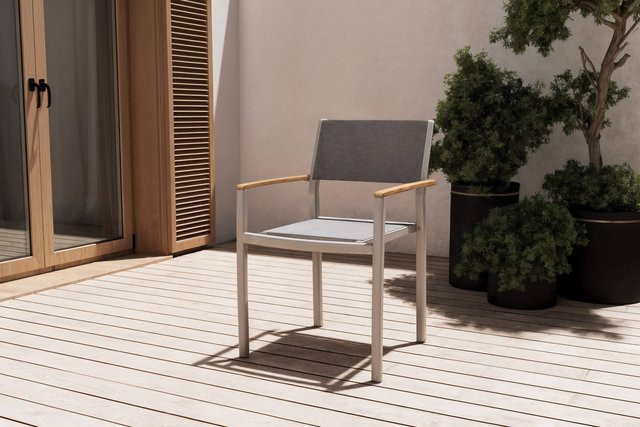 Villana Tasmania Stapelstuhl aus Aluminium und Holz in Silber/Grau, stapelbar und wetterfest - Bild 1