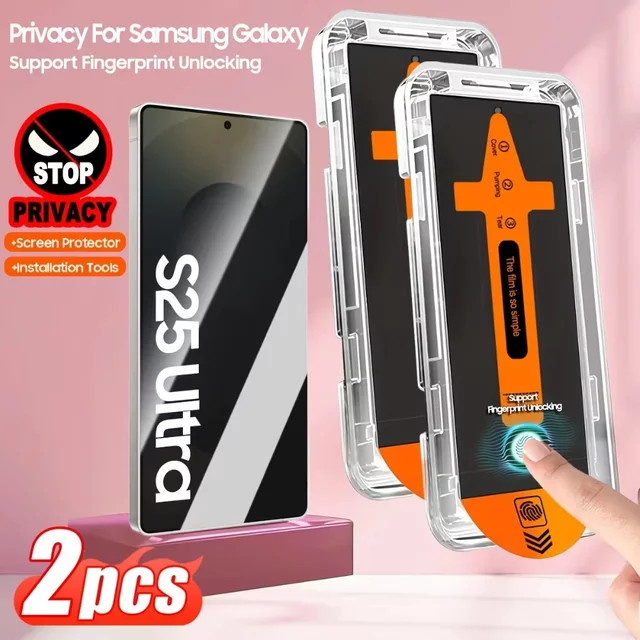 Samsung Galaxy S26 S25 S24 S23 S22 S21 Ultra Plus Displayschutz Set: Staubfreie Installation, wählbar als Privacy Anti-Spy oder HD Glas, transparent - Bild 1