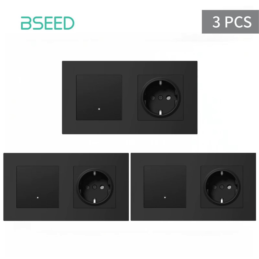 BSEED E-Serie WLAN-Klick-Wandschalter mit integrierter Steckdose, Schwarzer Kunststoffrahmen, Gelbe Hintergrundbeleuchtung, Tuya App-Steuerung, EU-Standard - Bild 4