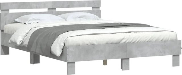 vidaXL Bettgestell mit Kopfteil und LED-Beleuchtung in Betongrau mit USB-Anschluss, B/T: 140 x 200 cm - Bild 1