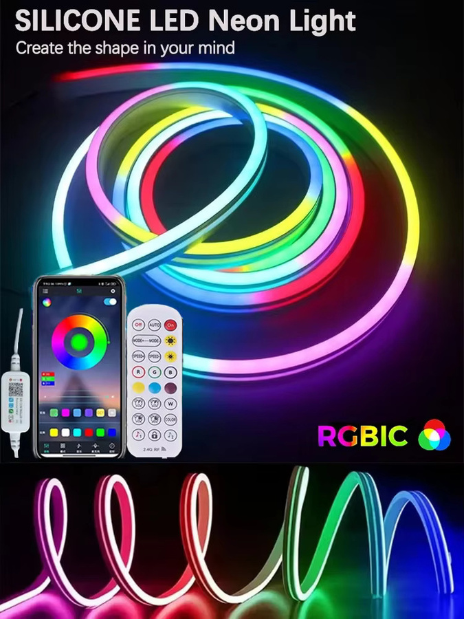 Saimili RGBIC LED-Streifen Neon Flex als intelligente USB-Beleuchtung mit App-Steuerung und Fernbedienung, wasserdichtes Silikon-Lichtseil in Multicolour zur Raumdekoration - Bild 7
