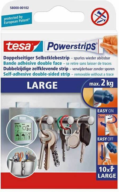 tesa Powerstrips Large doppelseitiges Klebeband in Weiß, 10 Stück - Bild 1