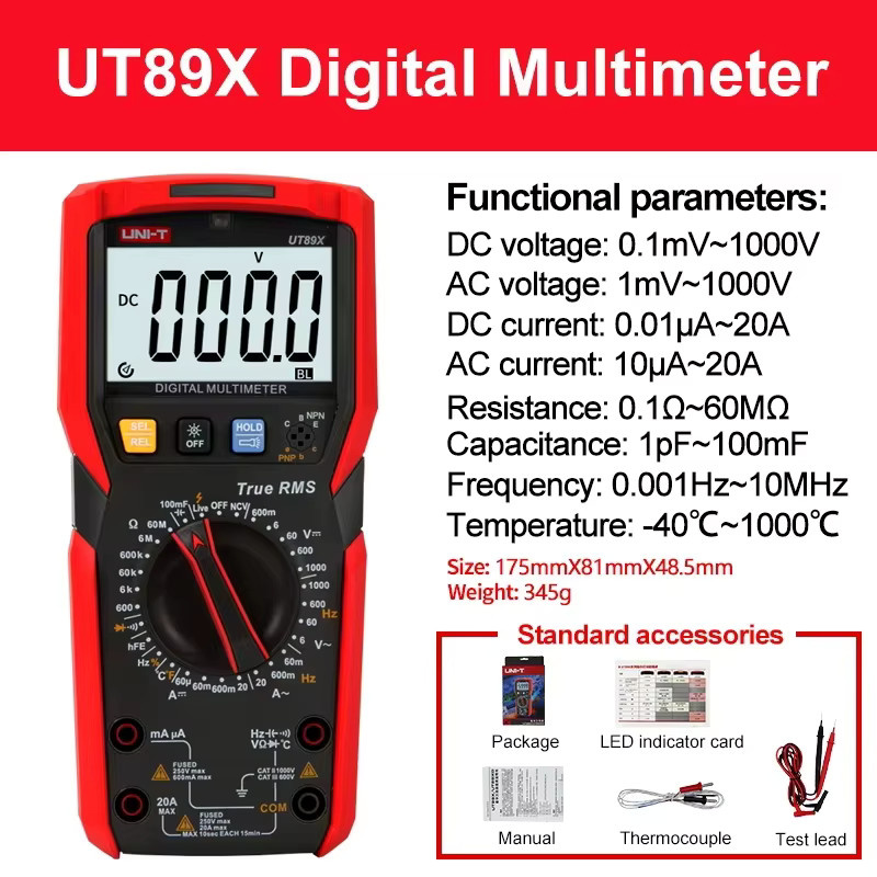UNI-T Digital Multimeter als AC DC Amperemeter und Spannungsprüfer in Rot - Bild 2