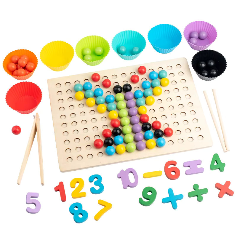 Dusan Wood Clip Beads Blue Wooden Number Matching Game, Lernspielzeug - Bild 3