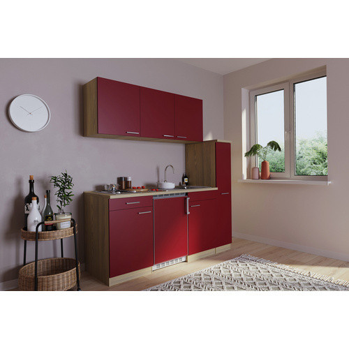 Respekta Küchenzeile KB180ESR Luis in Rot-Eiche Sägerau Nachbildung, Breite: 180 cm, Tiefe: 60 cm, Höhe: 82 cm - Bild 1