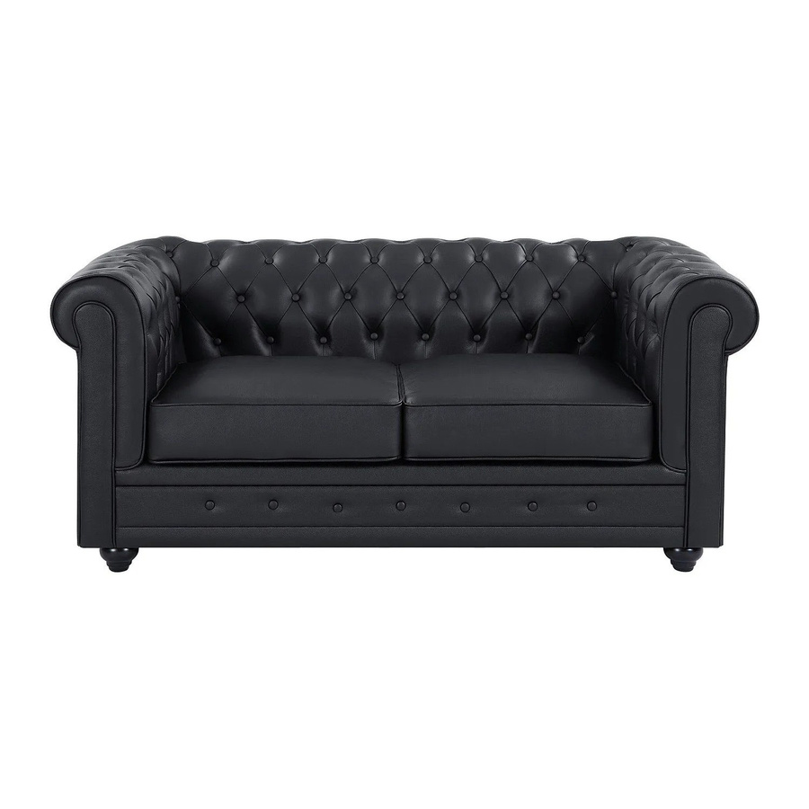 Vente-unique Chesterfield Sofa aus Büffelleder in Schwarz, Breite: 165 cm - Bild 2