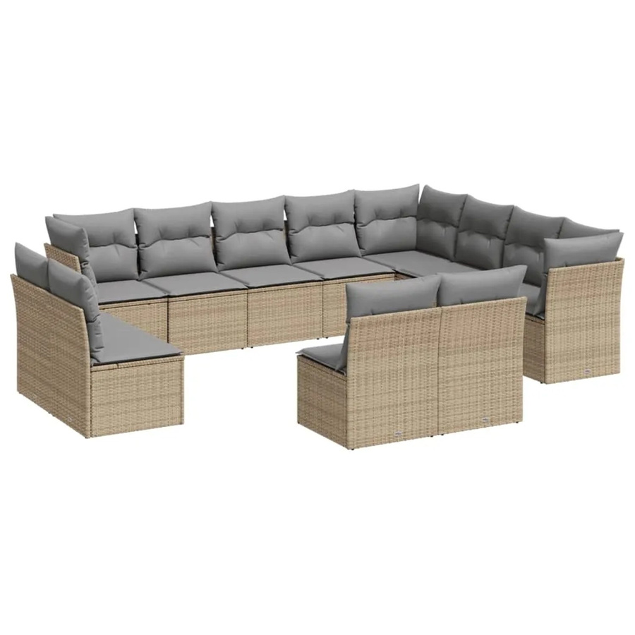 vidaXL 12-tlg. Garten-Sofagarnitur in U-Form aus Poly-Rattan mit Kissen in Beige - Bild 2