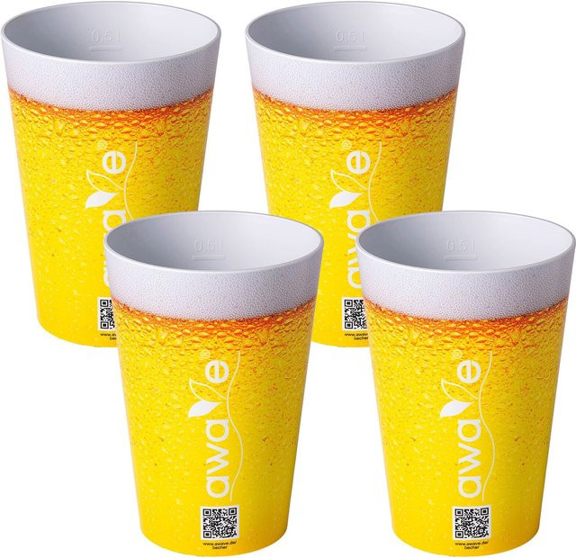 AWAVE Trinkbecher Set 4-teilig aus rPET in Gelb mit 500 ml Füllmenge und Eichstrich - Bild 1
