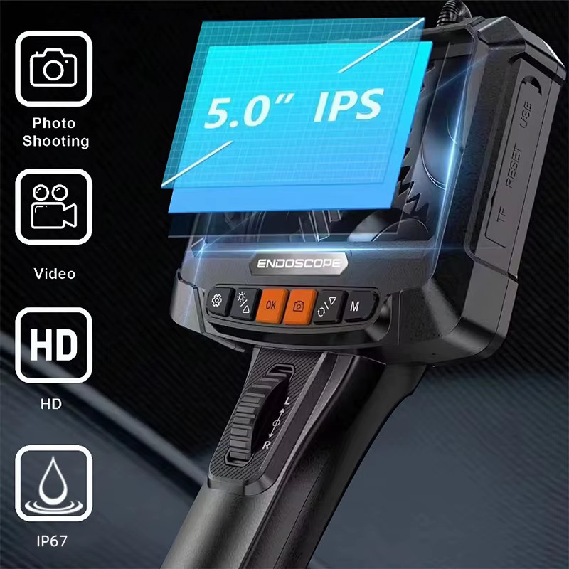 LAFOCH 5-Zoll 360 Grad rotierendes Dual-Linsen-Endoskop mit 3,9 mm IPS-Inspektionskamera in Schwarz für Automobil, Mechanik und Industrie - Bild 2