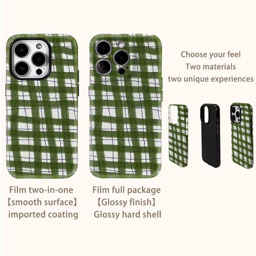 Potdemiel Handyhülle mit grünem Karomuster für iPhone 11 bis iPhone 17 Pro Max Plus mit Doppelschicht-Rückseite - Bild 3