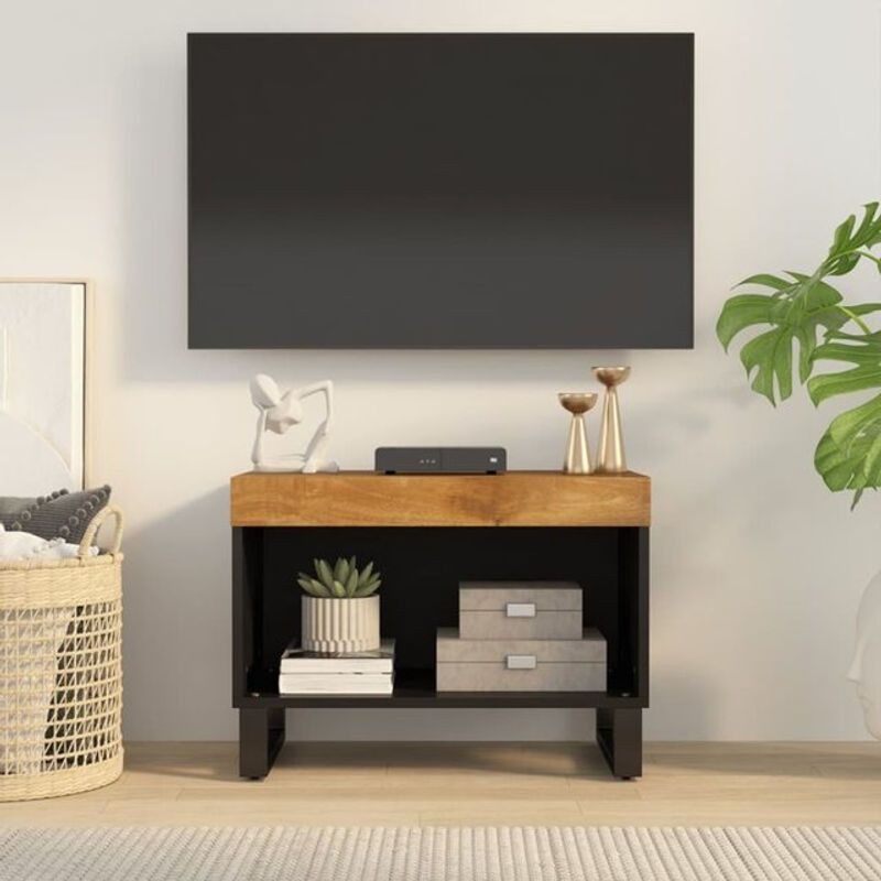 Vidaxl TV-Schrank aus Massivholz Mango und Metall in Braun im Industrial Design, B/T/H: 60 x 33 x 43,5 cm - Bild 1