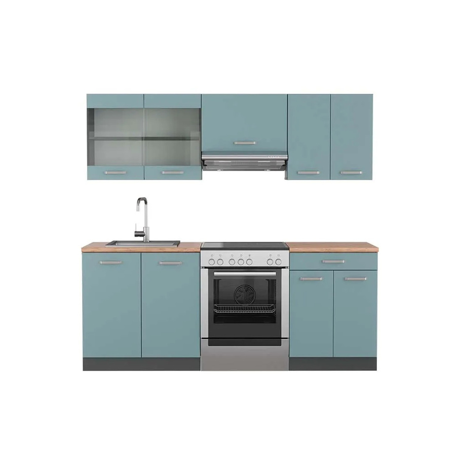 Vicco R-Line Küchenzeile modern in Blau-Grau und Anthrazit mit Eiche-Optik, B: 200 cm, T: 60 cm, H: 82 cm - Bild 2