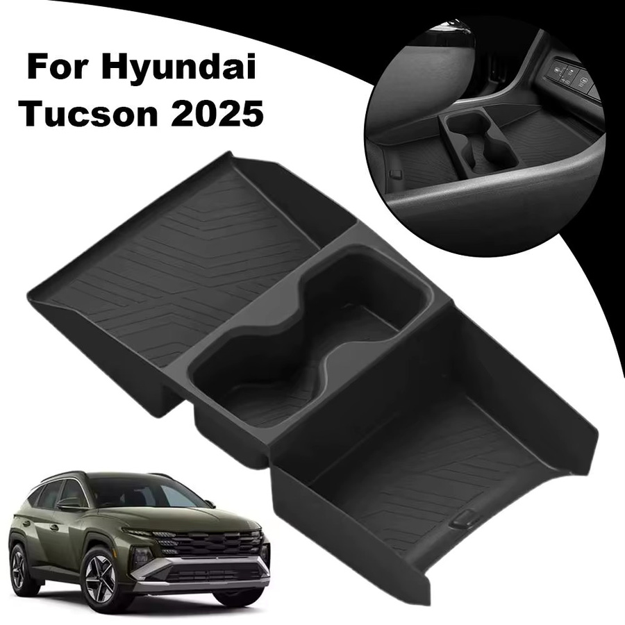 Organizer-Tablett mit Getränkehalter für Hyundai Tucson 2025, untere Aufbewahrungsbox für die Mittelkonsole mit elektronischer Übertragung, Schwarz - Bild 2