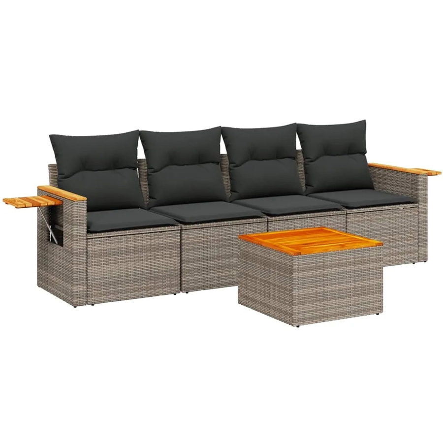 vidaXL 5-teilige Garten-Sofagarnitur aus Poly-Rattan in Grau mit Tisch und Kissen - Bild 2