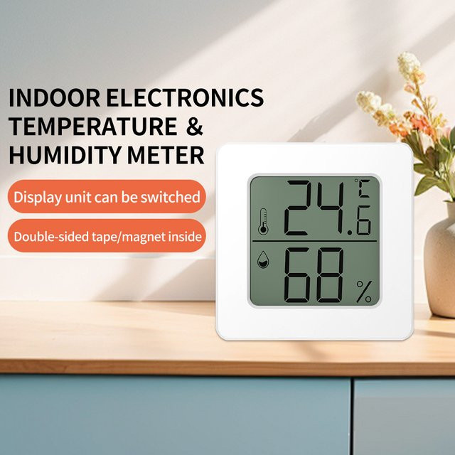 Aideepen KD31M Mini-Temperatur- und Luftfeuchtigkeitsmessgerät in Weiß mit umschaltbaren Temperatureinheiten, Magnet und Klebeband - Bild 1