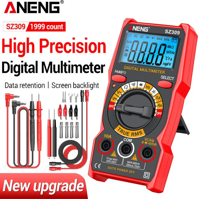 ANENG SZ309 Digitalmultimeter in Rot mit Hintergrundbeleuchtung für Spannung und Strom - Bild 1