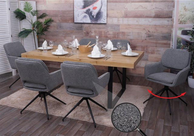 6er-Set MCW Esszimmerstuhl N74 in Grau mit Stoff Bouclé und Auto-Return Funktion - Bild 1