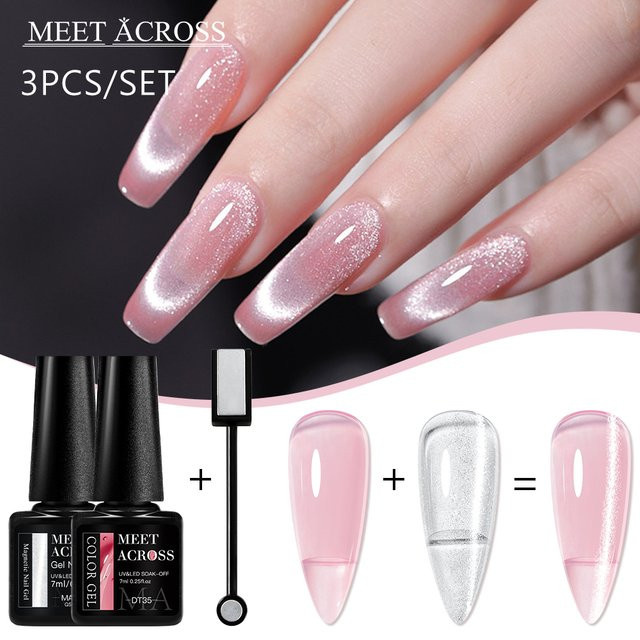 MEET ACROSS Magnetischer Gel-Nagellack mit Katzenaugen-Effekt, 3-teiliges Set - Bild 1
