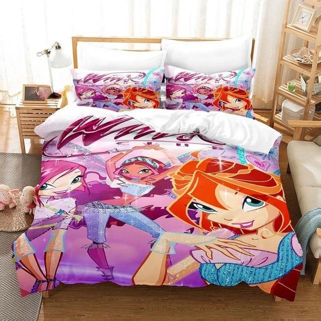Winx Bettwäsche-Set mit 3D-Anime-Print für Erwachsene und Mädchen, Multicolor, Material: Mikrofaser, B/H: 228 x 228 cm - Bild 1