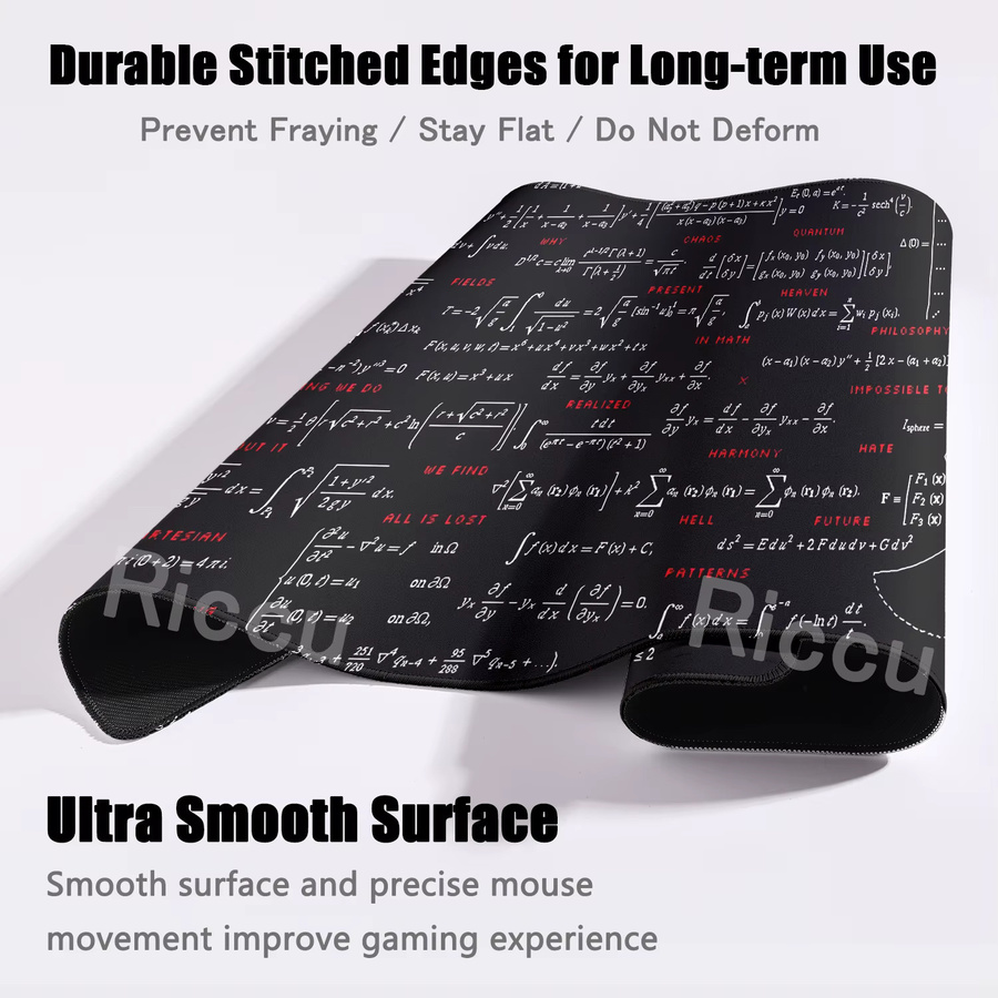 Riccu Mousepad XXL Schwarz mit geometrischen Mathematik Formeln als Anti-Rutsch Schreibtischmatte für Gamer und PC-Nutzer - Bild 2