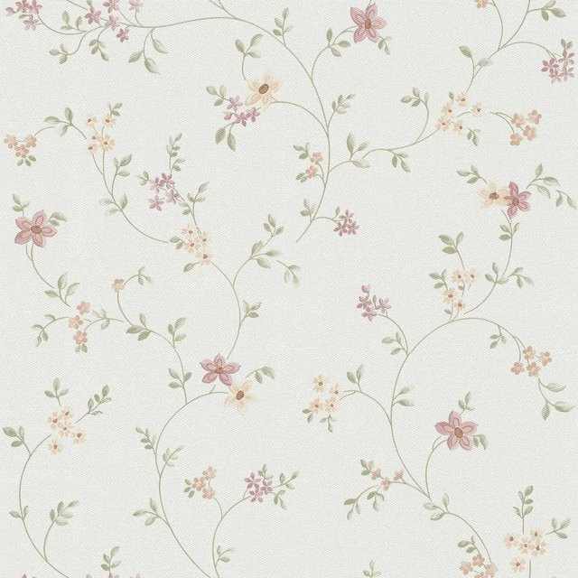 Profhome Blumen Tapete Floral Matt in Weiß Grün Creme, Vlies-Tapete, Breite: 0,53 m, Länge: 10,05 m - Bild 1