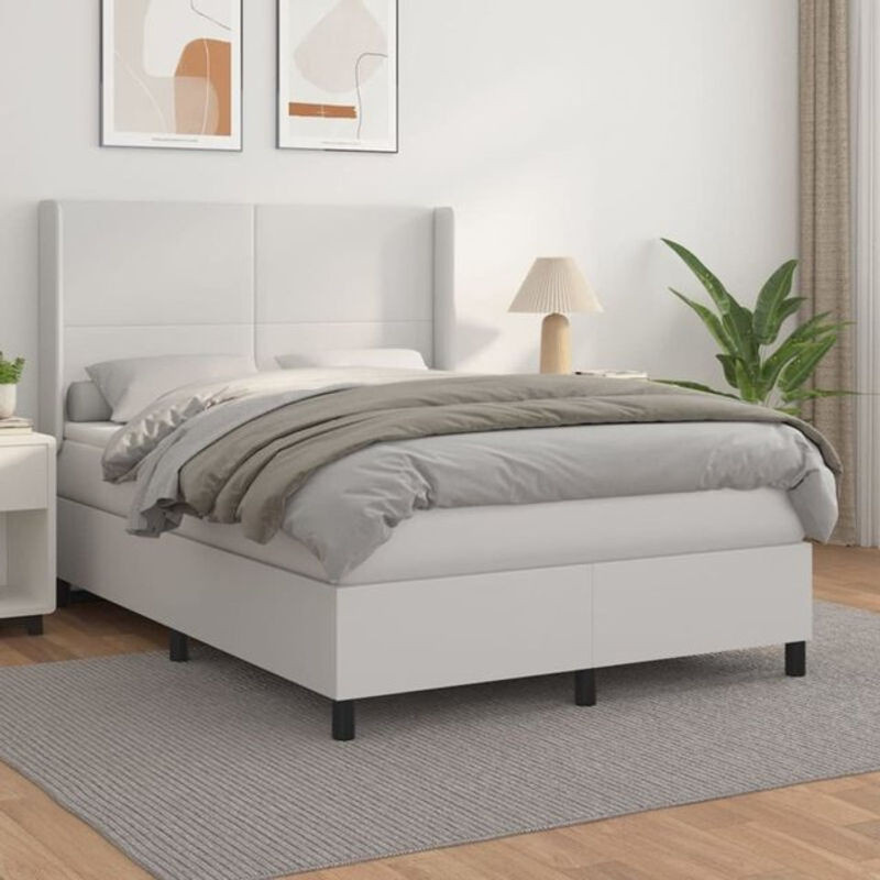 vidaxl Boxspringbett mit Matratze in Weiß aus Kunstleder, B/B: 140 x 190 cm - Bild 1
