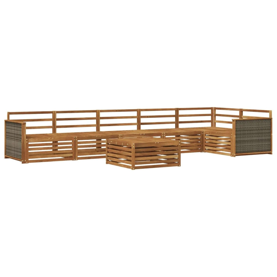vidaXL Outdoor-Sofagarnitur aus Massivholz Akazie in Natur Braun, 7-teiliges Set im U-Shape mit Tisch und Latten-Design - Bild 2