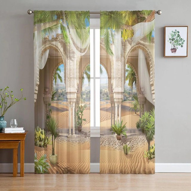 Transparenter Tüllvorhang von A Family Of Home Textiles mit floralem Wüstenbogen-Blumenmotiv, Mehrfarbig, Breite: 135 cm, Höhe: 137 cm - Bild 1