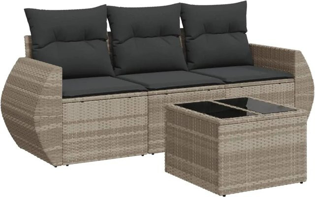 vidaXL 4-teilige Garten-Sofagarnitur aus Poly-Rattan mit Kissen in Hellgrau - Bild 1