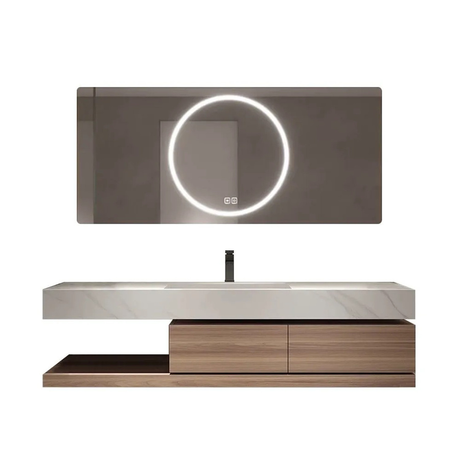 360Home Waschtisch Set mit Sinterstein Waschtisch, LED Spiegel mit Anti-Fog Funktion und Schubladen, Weiß, B/T/H: 130 x 55 x 35 cm - Bild 2