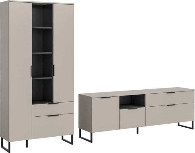 Wohnwand Morena von Inn.Furn in Kaschmir und Schwarz mit Soft-Close-Funktion, Breite: 290 cm - Bild 1