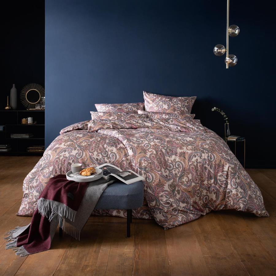 Estella Mako-Satin Bettwäsche Ornelio Paisley Orient in Puder, Set aus Bettbezug und Kissenbezug, Farbe: Puder/Beige/Pink, B/H: 155 x 220 cm, Kissen: 80 x 80 cm - Bild 1