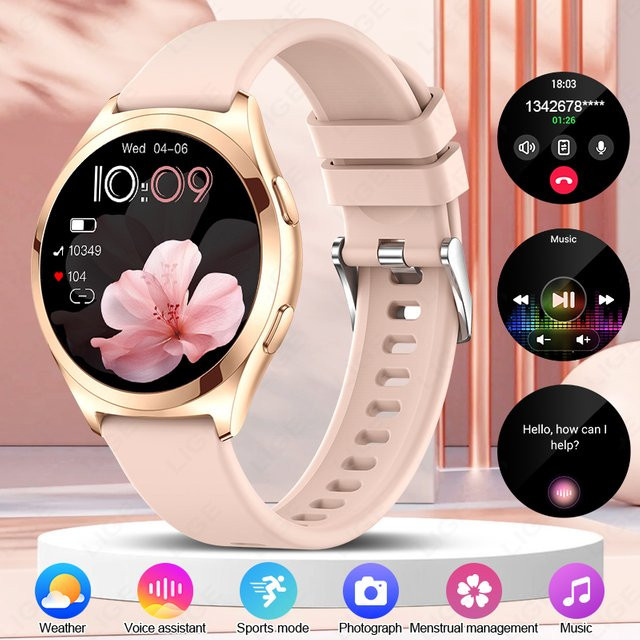 LIGE Smartwatch für Damen in Pink mit Bluetooth-Anruffunktion, wasserdichtem Sportarmband und Gesundheitsmonitor - Bild 1