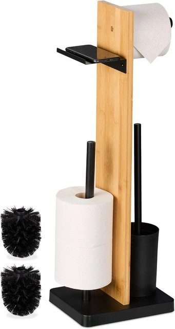 Relaxdays WC Garnitur aus Bambus und Eisen in Schwarz mit Ablage, B/T/H: 68 x 27 x 18 cm - Bild 1