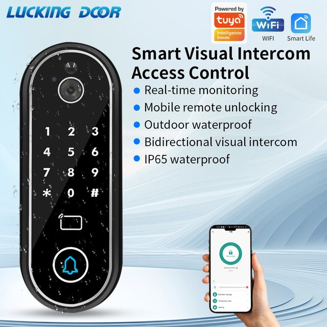 LUCKING DOOR Video-Türklingel in Schwarz mit Kamera, Gegensprechanlage, elektronischem Schlossöffner und RFID-Tastatur, Tuya App-kompatibel - Bild 1
